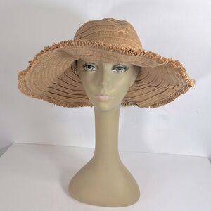 Kooringal Summer Floppy Wide Brim Frayed Edges Size 58CM USA M UPF 50% Straw Hat